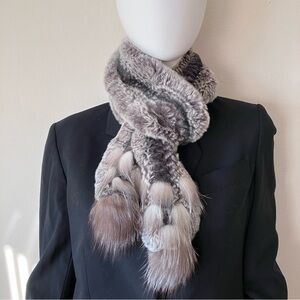 Like New long fur scarf w/hook & eye closure & embellished fur finish